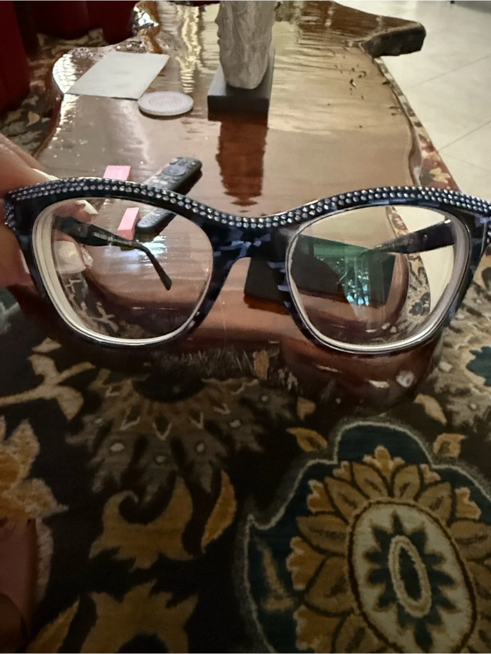 Alain Mikli Paris Blue Tortoise Shell Cat Eye Glasses with Blue Rhinestone